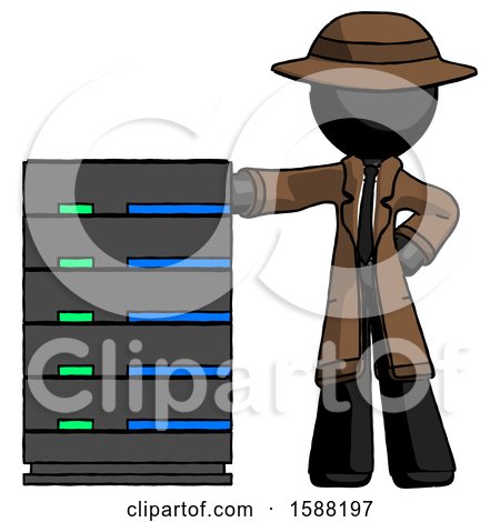 Black Detective Man with Server Rack Leaning Confidently Against It by Leo Blanchette