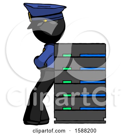 Black Police Man Resting Against Server Rack by Leo Blanchette