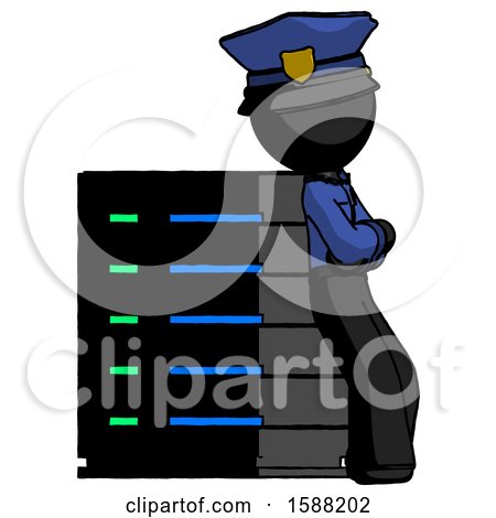 Black Police Man Resting Against Server Rack Viewed at Angle by Leo Blanchette
