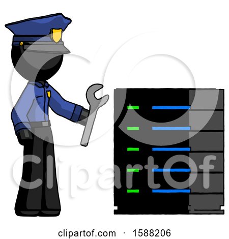 Black Police Man Server Administrator Doing Repairs by Leo Blanchette