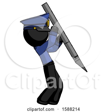 Black Police Man Stabbing or Cutting with Scalpel by Leo Blanchette