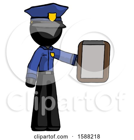 Black Police Man Showing Clipboard to Viewer by Leo Blanchette