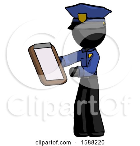 Black Police Man Reviewing Stuff on Clipboard by Leo Blanchette
