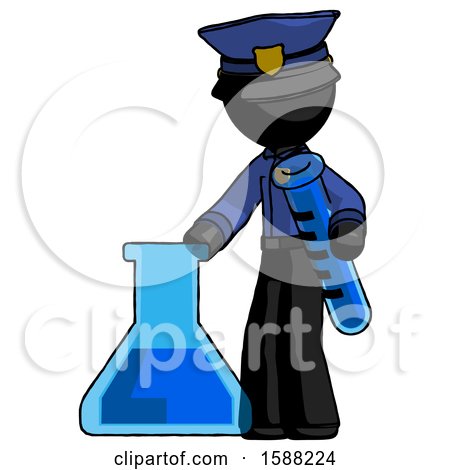 Black Police Man Holding Test Tube Beside Beaker or Flask by Leo Blanchette