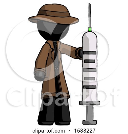 Black Detective Man Holding Large Syringe by Leo Blanchette