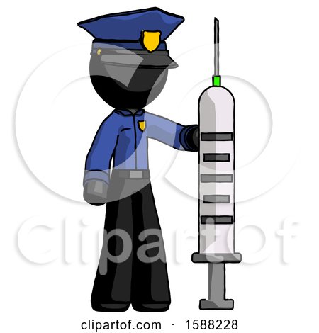 Black Police Man Holding Large Syringe by Leo Blanchette
