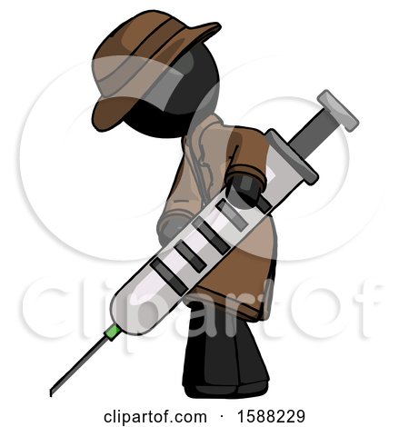 Black Detective Man Using Syringe Giving Injection by Leo Blanchette