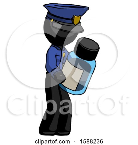 Black Police Man Holding Glass Medicine Bottle by Leo Blanchette