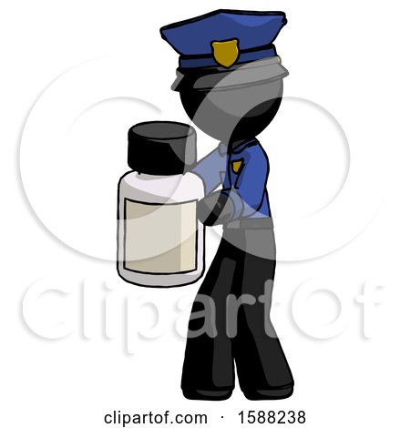 Black Police Man Holding White Medicine Bottle by Leo Blanchette