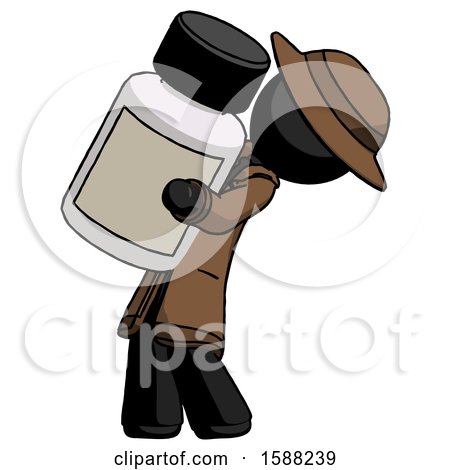 Black Detective Man Holding Large White Medicine Bottle by Leo Blanchette