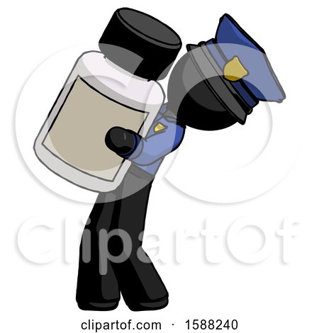 Black Police Man Holding Large White Medicine Bottle by Leo Blanchette