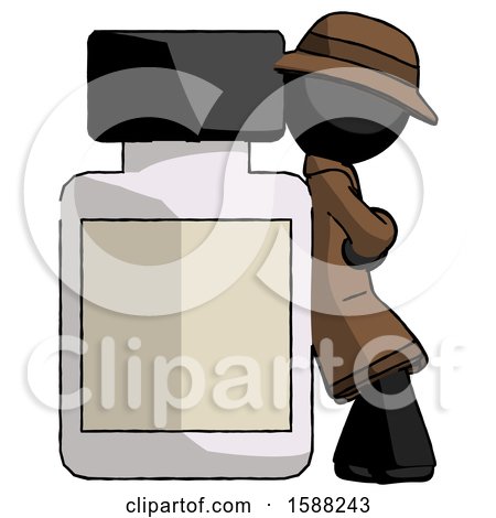 Black Detective Man Leaning Against Large Medicine Bottle by Leo Blanchette