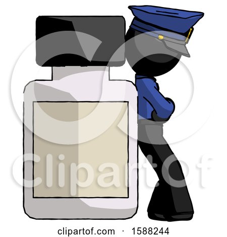 Black Police Man Leaning Against Large Medicine Bottle by Leo Blanchette