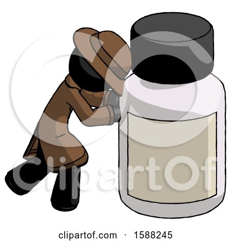 Black Detective Man Pushing Large Medicine Bottle by Leo Blanchette
