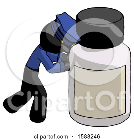Black Police Man Pushing Large Medicine Bottle by Leo Blanchette