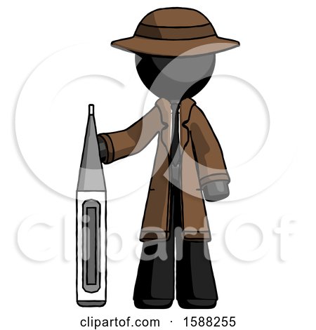 Black Detective Man Standing with Large Thermometer by Leo Blanchette