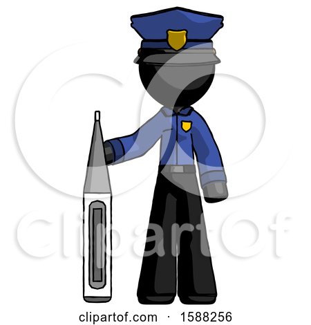Black Police Man Standing with Large Thermometer by Leo Blanchette