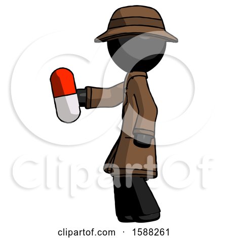 Black Detective Man Holding Red Pill Walking to Left by Leo Blanchette
