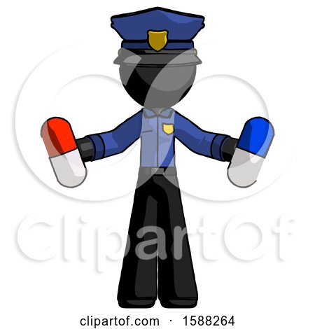 Black Police Man Holding a Red Pill and Blue Pill by Leo Blanchette
