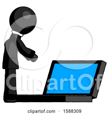 Black Clergy Man Using Large Laptop Computer Side Orthographic View by Leo Blanchette