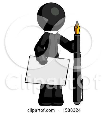 Black Clergy Man Holding Large Envelope and Calligraphy Pen by Leo Blanchette
