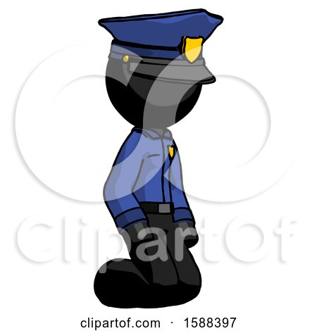 Black Police Man Kneeling Angle View Right by Leo Blanchette