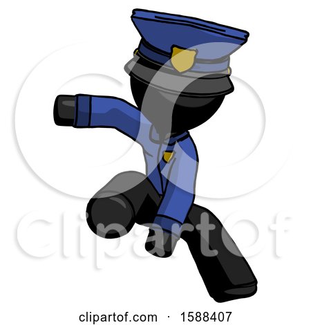 Black Police Man Action Hero Jump Pose by Leo Blanchette