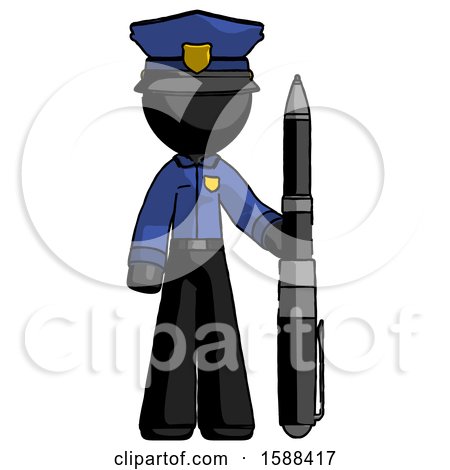 Black Police Man Holding Large Pen by Leo Blanchette