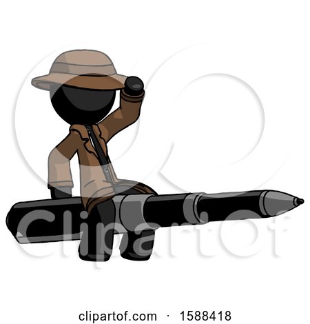 Black Detective Man Riding a Pen like a Giant Rocket by Leo Blanchette