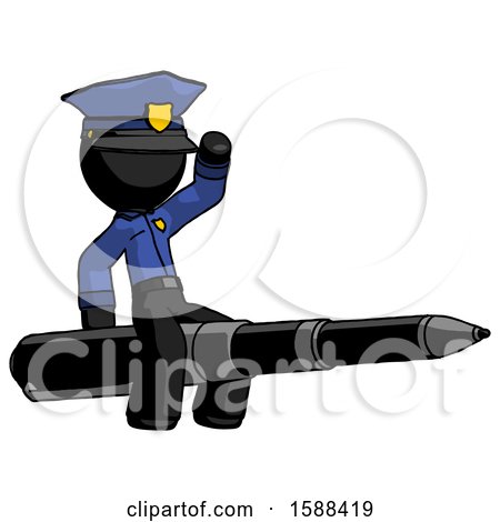 Black Police Man Riding a Pen like a Giant Rocket by Leo Blanchette