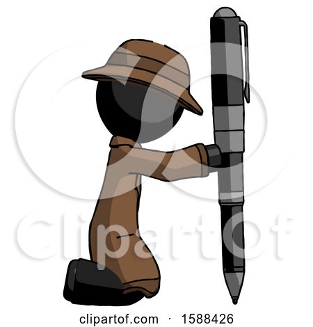 Black Detective Man Posing with Giant Pen in Powerful yet Awkward Manner. by Leo Blanchette