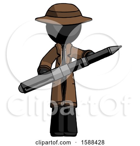 Black Detective Man Posing Confidently with Giant Pen by Leo Blanchette