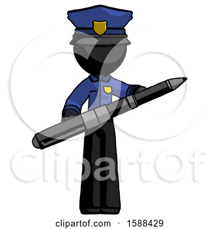 Black Police Man Posing Confidently with Giant Pen by Leo Blanchette