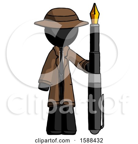 Black Detective Man Holding Giant Calligraphy Pen by Leo Blanchette