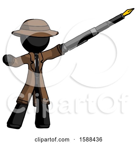 Black Detective Man Pen Is Mightier Than the Sword Calligraphy Pose by Leo Blanchette