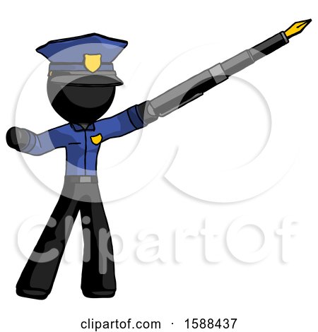 Black Police Man Pen Is Mightier Than the Sword Calligraphy Pose by Leo Blanchette