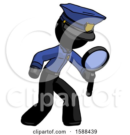 Black Police Man Inspecting with Large Magnifying Glass Right by Leo Blanchette