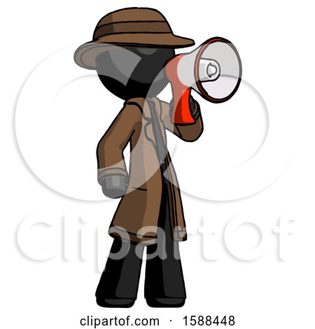 Black Detective Man Shouting into Megaphone Bullhorn Facing Right by Leo Blanchette