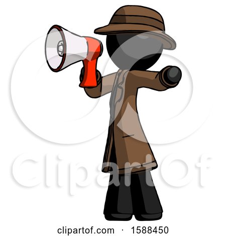 Black Detective Man Shouting into Megaphone Bullhorn Facing Left by Leo Blanchette