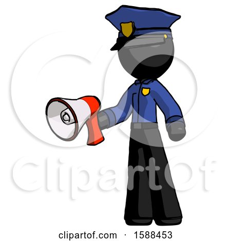 Black Police Man Holding Megaphone Bullhorn Facing Right by Leo Blanchette