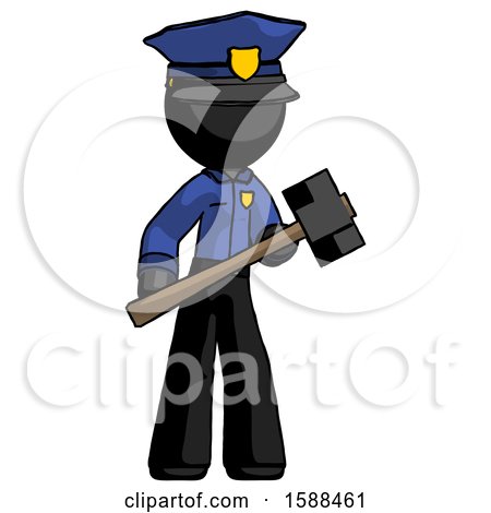 Black Police Man with Sledgehammer Standing Ready to Work or Defend by Leo Blanchette