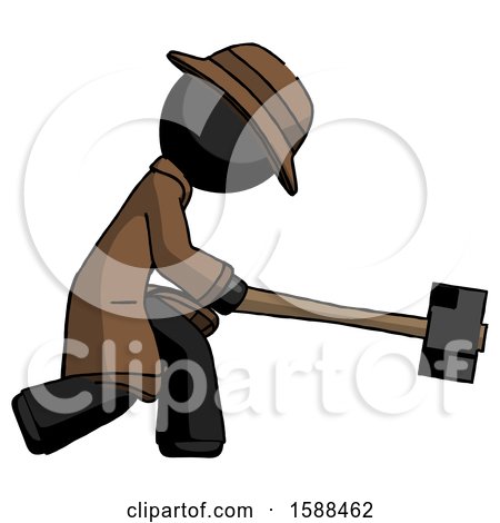 Black Detective Man Hitting with Sledgehammer, or Smashing Something by Leo Blanchette