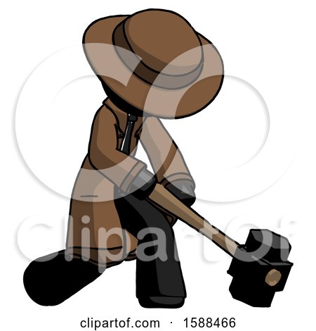 Black Detective Man Hitting with Sledgehammer, or Smashing Something at Angle by Leo Blanchette