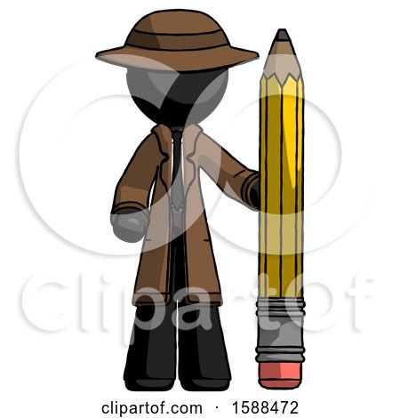 Black Detective Man with Large Pencil Standing Ready to Write by Leo Blanchette