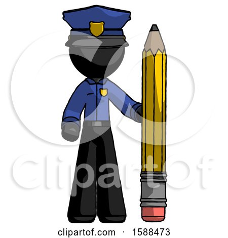 Black Police Man with Large Pencil Standing Ready to Write by Leo Blanchette