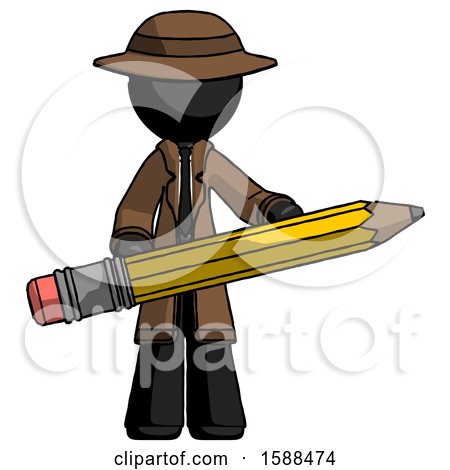 Black Detective Man Writer or Blogger Holding Large Pencil by Leo Blanchette