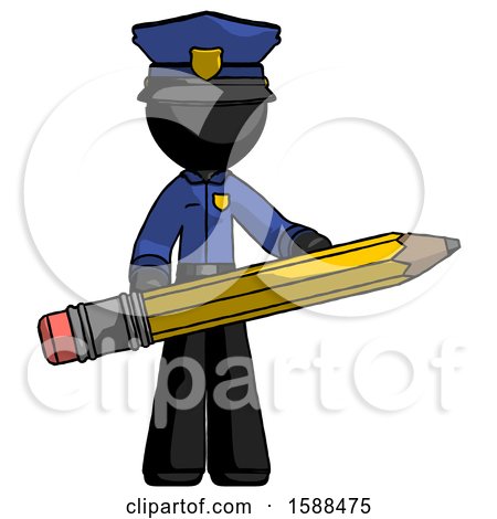Black Police Man Writer or Blogger Holding Large Pencil by Leo Blanchette