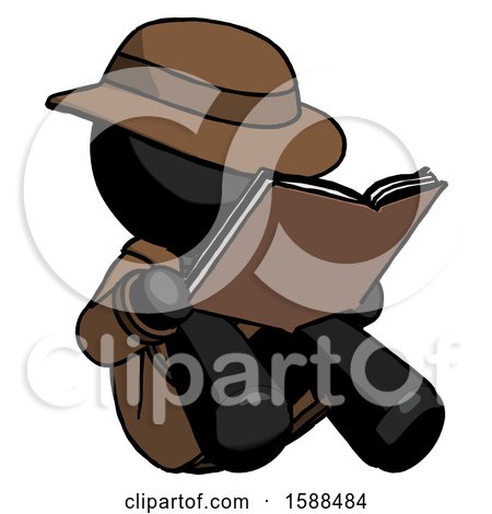 Black Detective Man Reading Book While Sitting down by Leo Blanchette