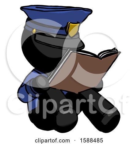 Black Police Man Reading Book While Sitting down by Leo Blanchette
