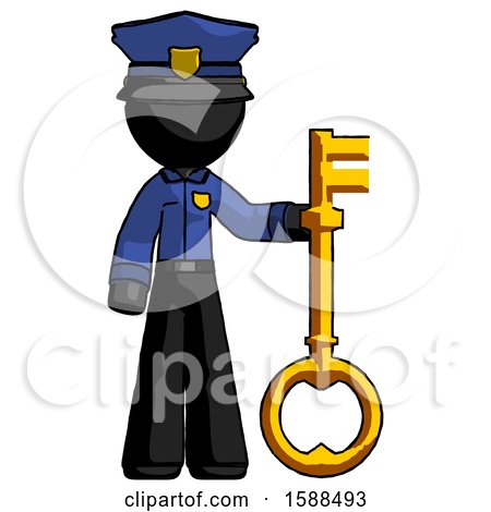 Black Police Man Holding Key Made of Gold by Leo Blanchette